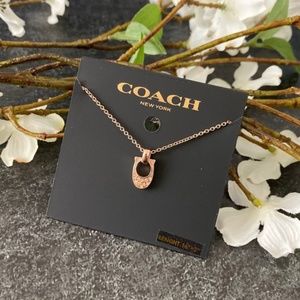 COACH NWT Rose Gold Pave Signature Necklace